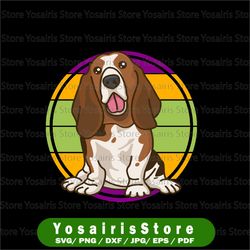 Basset Hound Mardi Gras Sunset Circle with Border PNG Clipart Dog Puppy Pets Commercial Use Print on Demand Graphics