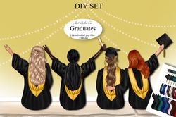 Graduation Girls Clip Art, Custom Graduation, School Clipart