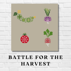 "Battle for the harvest " cross stitch primitive pattern