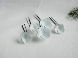 Dusty blue hydrangea hair pins bride Flowers wedding hair piece