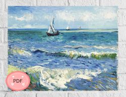 Cross Stitch Pattern , Pdf, Sea Landscape , Art Xstitch, Vincent Van Gogh,Seascape Near Les Saintes Maries De La Mer