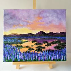 Sunset landscape acrylic painting bright floral wall art