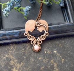Love Copper Pendant, undefined Heart Jewelry, Mother Of Pearl Necklace