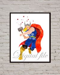 Thor Marvel Superhero Art Print Digital Files decor nursery room watercolor
