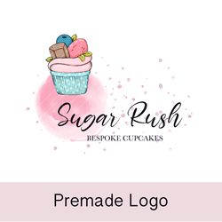 Best cupcake shop premade logo design, sweets logo, cake designer logo, pastry logo, sugar watercolor logo, cupcake logo