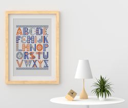 Folk style alphabet - cross stitch pattern