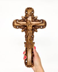 Wooden Crucifix 8.27" (21.6 cm), Jesus Christ, carved wooden cross, Catholic cross Wood Crucifix catholic cross