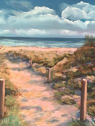 Seascape oil painting/Sand beach/Digital download print