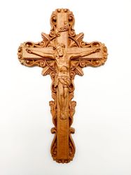 Wooden Crucifix 31.5" (80 cm), Jesus Christ, carved wooden cross, Catholic cross Wood Crucifix catholic cross
