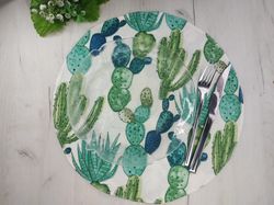 Cactus placemats set of 8, 6, 4 or 2, wedge placemats, round placemat with water-repellent coating, washable placmats
