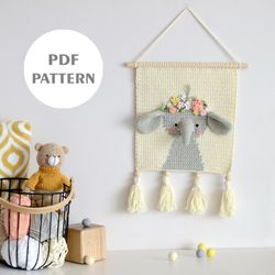 wall hanging decor pattern, crochet elephant decor, wall decor pattern, crochet decor, nursery decor, crochet elephant