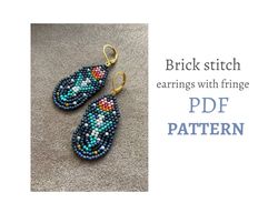 Earring pattern for beading - Brick stitch pattern for beaded fringe earrings - Native style inspired folk pattern