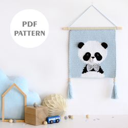 crochet panda pattern, wall hanging decor pattern, wall decor pattern, crochet decor, nursery wall decor, crochet panda