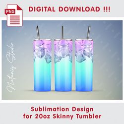 Ice Cocktail Template - Seamless Sublimation Pattern - 20oz SKINNY TUMBLER - Full Tumbler Wrap