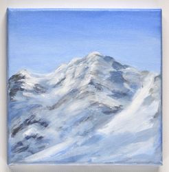 Miniature mountain canvas painting, acrylic painting, original artwork, mountain painting, winter artwork 7,9" by 7,9"