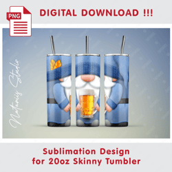 Funny Beer Gnome Template - Seamless Sublimation Pattern - 20oz SKINNY TUMBLER - Full Tumbler Wrap