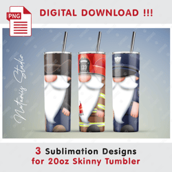 3 Funny Gnomes Templates - Seamless Sublimation Patterns - 20oz SKINNY TUMBLER - Full Tumbler Wrap