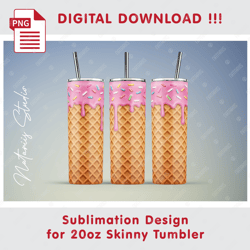 Ice Cream Template - Seamless Sublimation Pattern - 20oz SKINNY TUMBLER - Full Tumbler Wrap