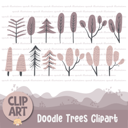 Doodle Winter Trees Clipart Collection