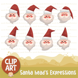 cute santa claus head with different facial expressions for decoration, stickers, printable, sublimation and more