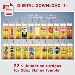 22 Inspired Beer Templates - Seamless Sublimation Patterns - 20oz SKINNY TUMBLER - Full Tumbler Wrap