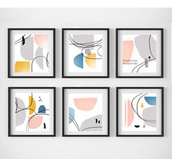 Geometric Posters 6 Piece Wall Art Set Abstract Shapes Art Downloadable Prints Square Print Grey Pink Prints Scandi Art