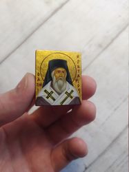 Saint Nectarios of Aegina | Hand painted Orthodox icon | Travel size icon | Orthodox icon for travellers | Icon drawing