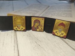 Set of travel size icon | Saint Spyridon | Saint Nicholas the Wonderworker | Virgin of Kazan | Hand painted mini icon