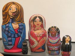 Women of the world art painted matryoshka wooden five nesting dolls