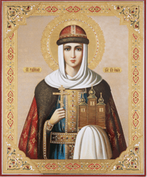 Saint Olga of Kiev |  Gold and silver foiled icon on wood | Size: 8 3/4"x7 1/4"