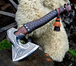 Carbon Steel Viking Axe, Fantasy Axe, Forged Axe, Hatchet Warrior Throwing Axe, Custom Engraved Axe, Gift For Boyfriend