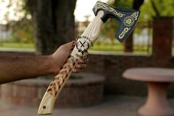 Handmade Viking axe, Viking Hatchet, Bearded axe, Norse God Odin Valknut, Forged Axe, Functional Wall decor,
