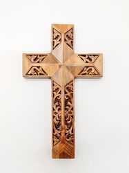 Wooden wall art cross 7.6" (19.3 cm), Wooden cross, carved wooden cross, wall cross, Wooden Cross Religious Home Decor