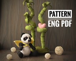 Pattern crochet Panda and Bamboo Panda cupid, Valentine's day