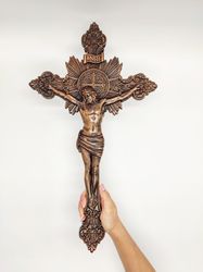Catholic Crucifix Wooden cross 31.5" (80 cm) height, Jesus Christ, carved wooden cross, cross Wood Crucifix catholic
