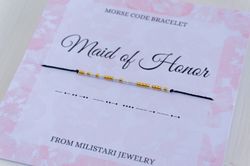 maid of honor morse code bracelet, bridesmaid gifts, maid f honor proposal, girls party small gift, wedding favors