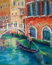 Venice painting Original acrylic painting Boat art Street painting Cityscape