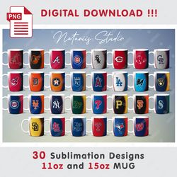 30 Baseball Teams Sublimation Designs - 11oz 15oz MUG - Digital Mug Wrap
