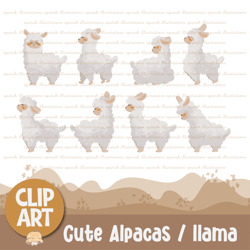 cute alpaca animal clipart for decoration, stickers, printable, sublimation and more