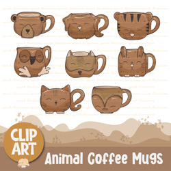 cute animal coffee mugs and tea mugs clipart for decoration, stickers, printable, sublimation and more