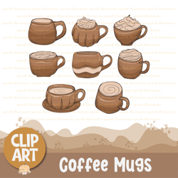 coffee mugs, tea mugs clipart for decoration, stickers, printable, sublimation and more