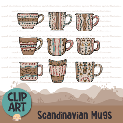 Collection of Scandinavian Style Coffee and Tea Mugs Clipart for Decoration, Stickers, Printable, Sublimation and more