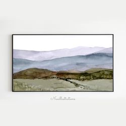 Samsung Frame TV Art Peaceful Mountain Landscape in Watercolor, Neutral Minimalist Downloadable Digital Download