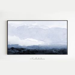 Samsung Frame TV Art Abstract Blue Landscape in Watercolor, Neutral Minimalist Downloadable Digital Download