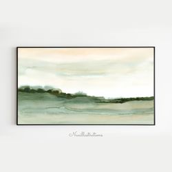 Samsung Frame TV Art Abstract Green Field Landscape in Watercolor, Neutral Minimalist Downloadable Digital Download