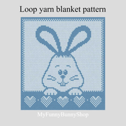 Loop yarn Finger knitted Funny Bunny blanket pattern PDF Download