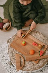 Cutting Board and Safe Wooden Knife for Kids, Cooking Set for Kids, Personalized Gift for Kid, Montessori Toys