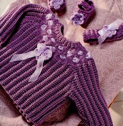 Digital | Crochet cardigan, headband and booties for girls | We knit children's jersey | Age 0 to 6 months | PDF