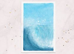 Splashing wave painting Ocean wave Sea painting Summer painting postcard Original watercolor painting 4x6