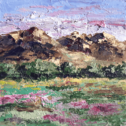 Small Mountain Landscape Original Painting Square Oil Artwork